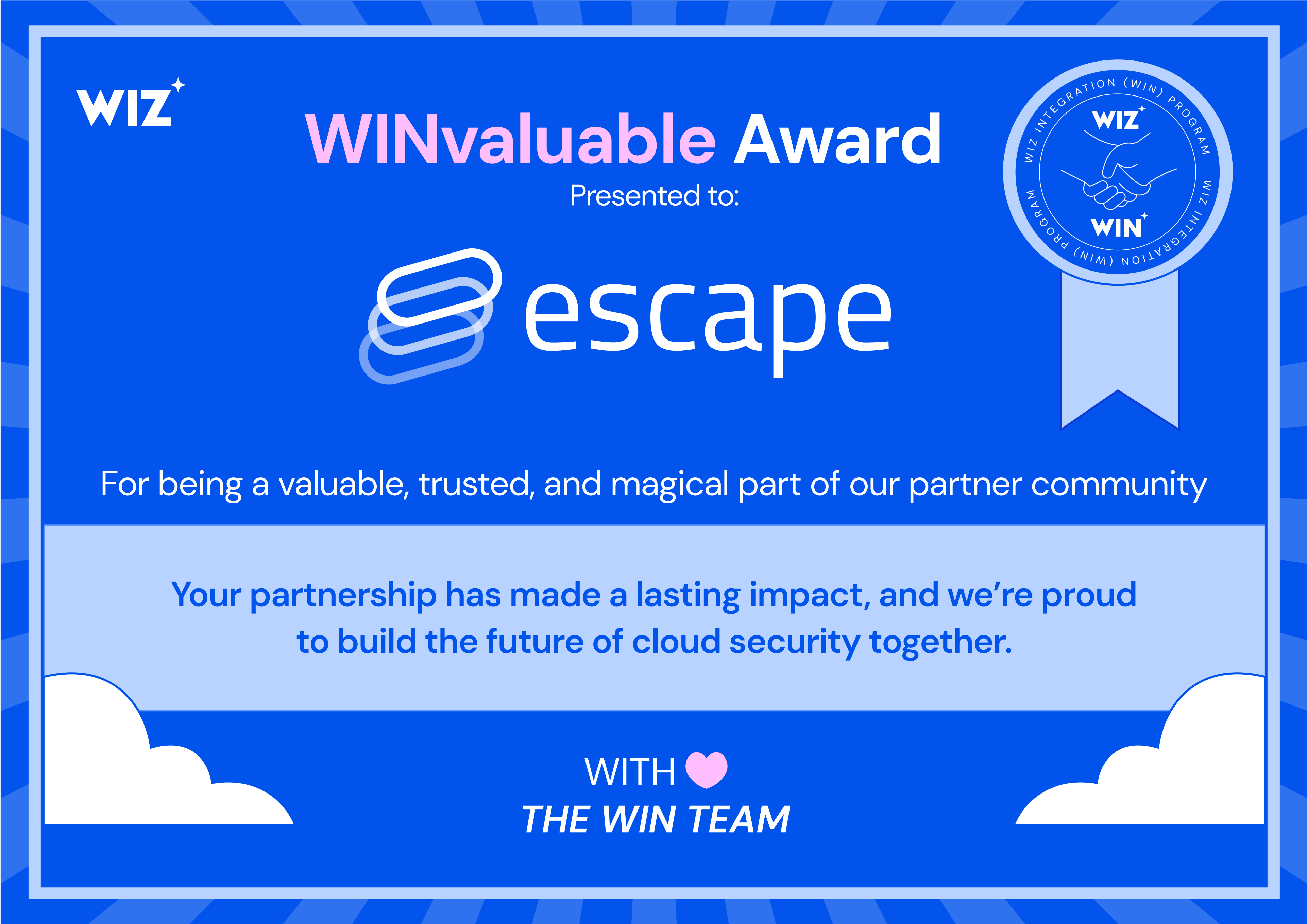 Escape Honored with Inaugural Wiz Integrations (WIN) Partner Award