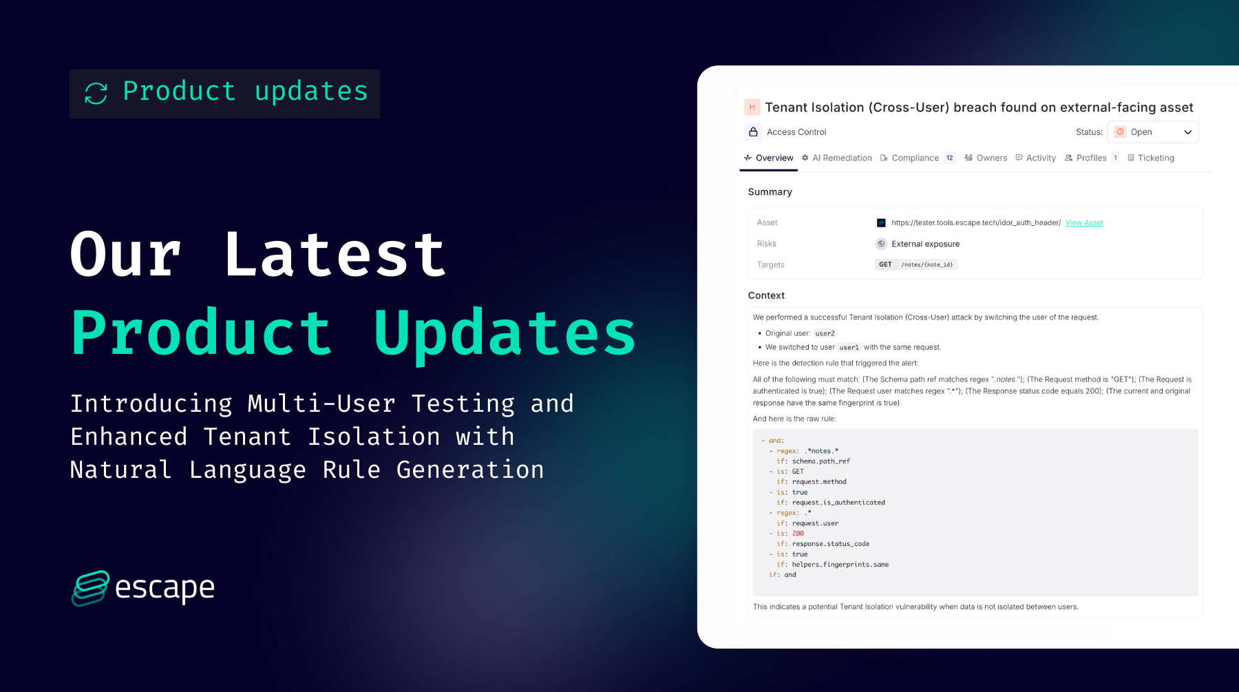 Introducing Multi-User Testing with Natural Language Queries in Escape DAST