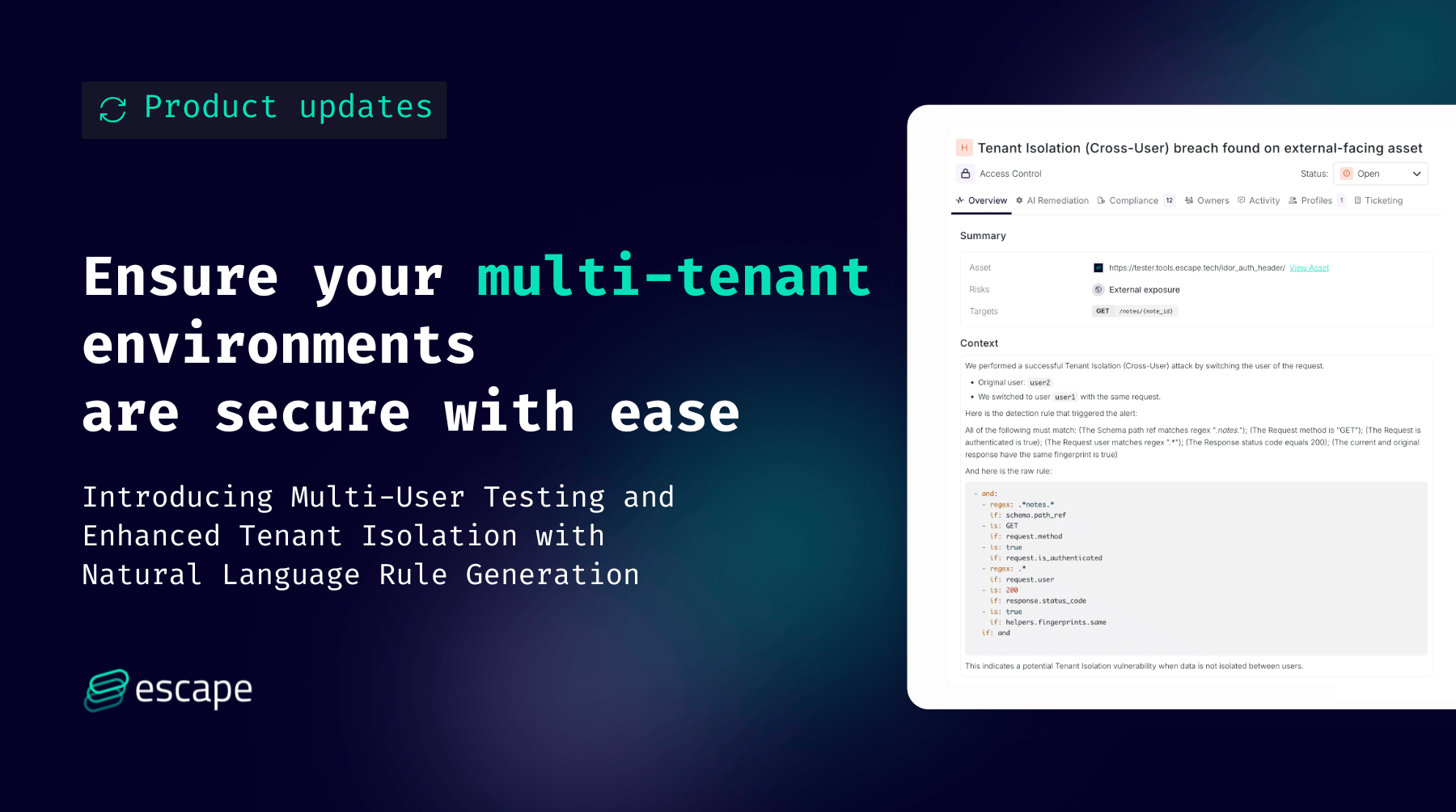 Introducing Multi-User Testing with Natural Language Queries in Escape DAST